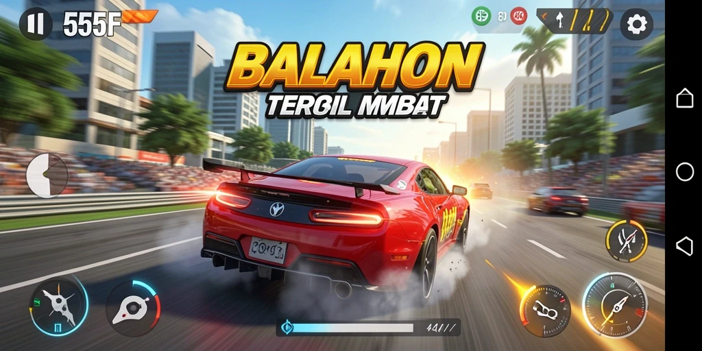 Gameplay mendebarkan dan mobil balap yang cepat di 555F.
