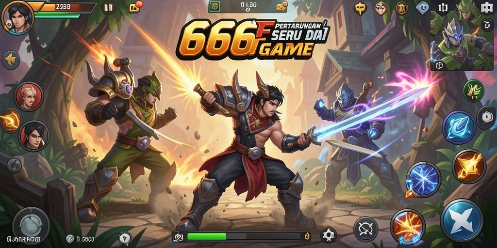 Tampilan gameplay seru dalam 666F dengan pertarungan mendebarkan.