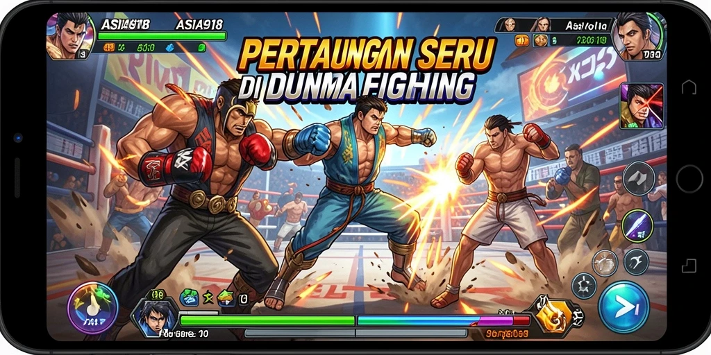 Tangkapan layar ASIA918 menampilkan pertarungan dinamis dan karakter yang memukau.