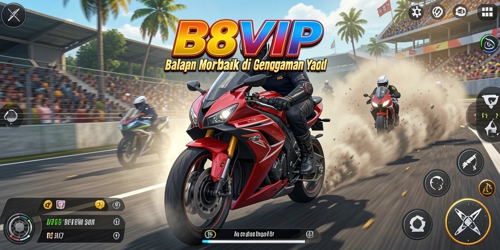 Tampilan gameplay B8VIP yang mendebarkan dalam balapan motor.
