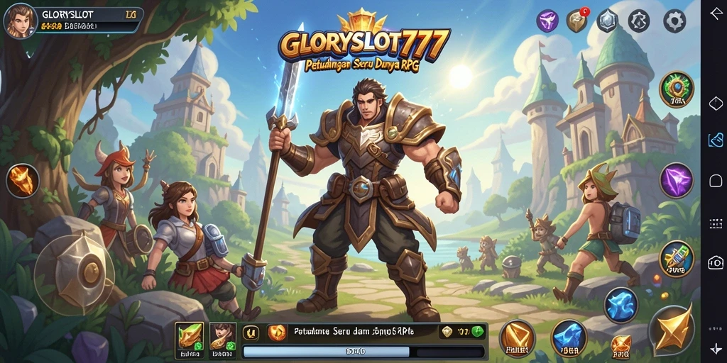 Screenshot GLORYSLOT777 menampilkan aksi seru dalam pertempuran RPG.