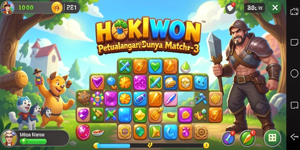 Tampilan gameplay seru HOKIWON dengan tantangan Match-3 yang mengasyikkan.