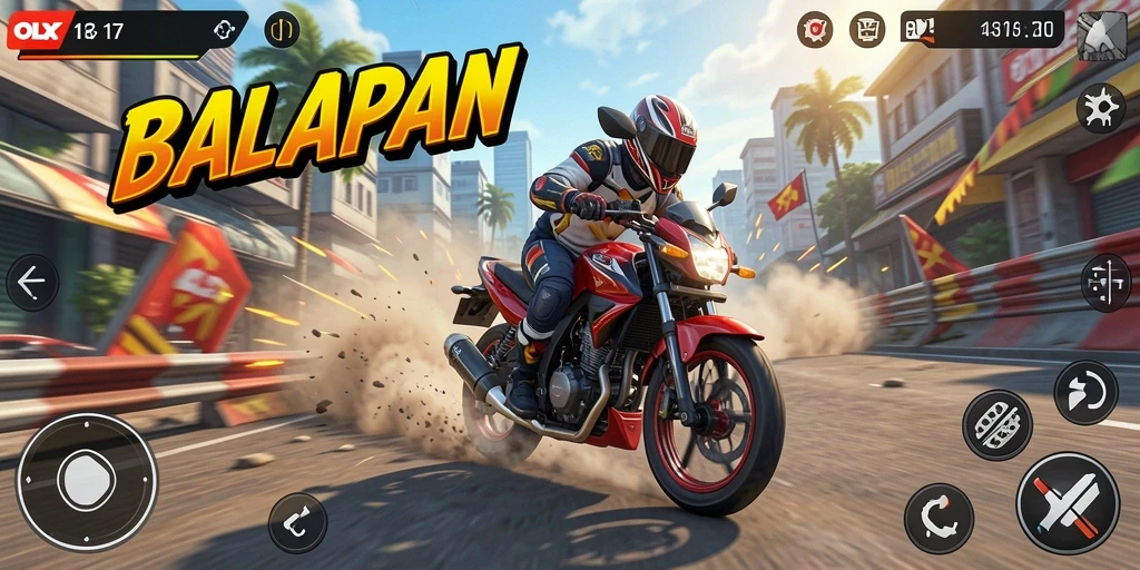 Tampilan menarik dari gameplay balapan motor yang mendebarkan.