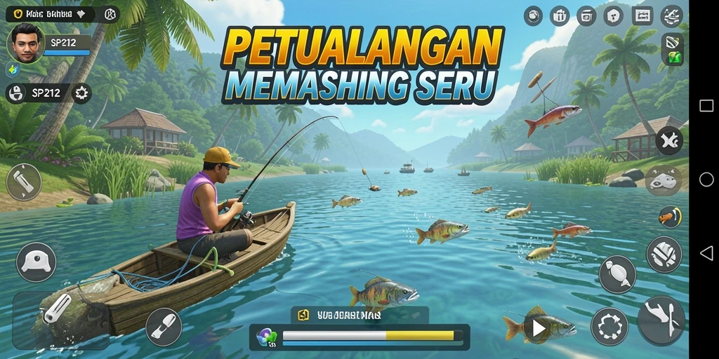 Screenshot SP212 menunjukkan aksi memancing yang seru dan grafik memukau.