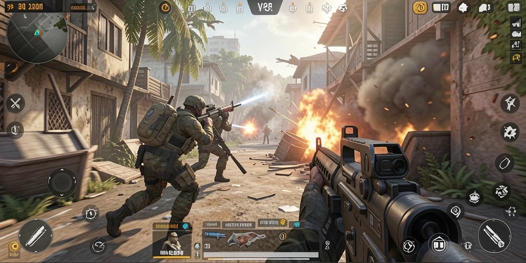 Gameplay V89 menampilkan pertempuran TPS yang epik dan seru.