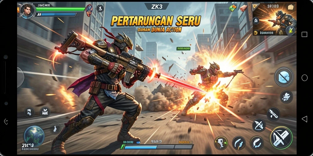 Tampilan gameplay seru dari ZK3 dengan aksi mendebarkan.